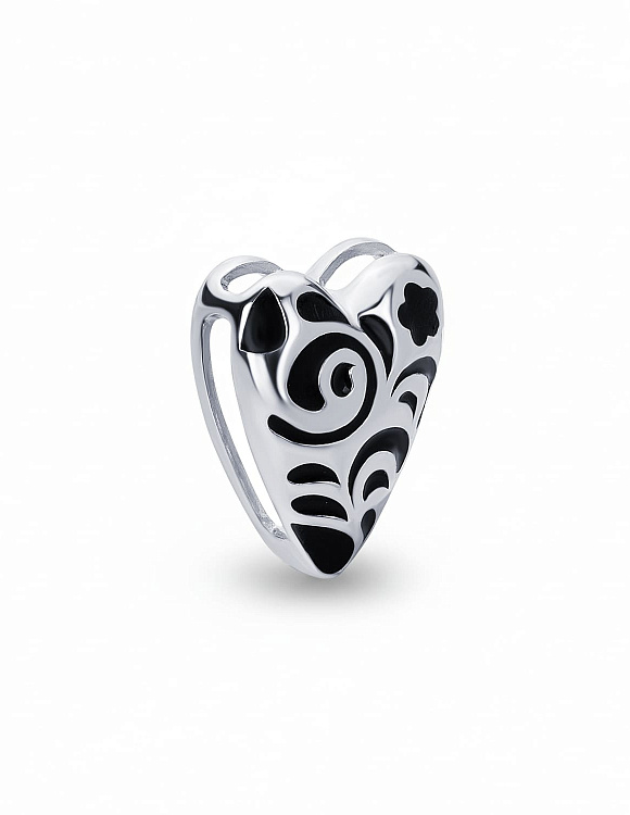 Серебряная подвеска в виде сердечка с черным узором РУССКИЙ КОД Miestilo  2