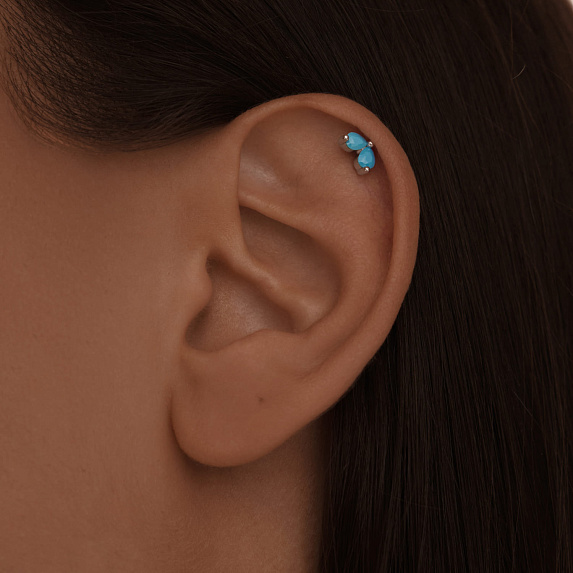 Серебряный пирсинг с синтетической бирюзой Miestilo