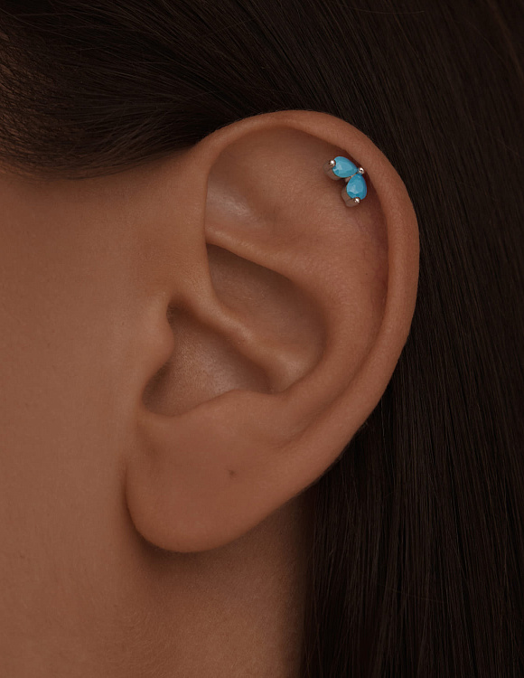 Серебряный пирсинг с синтетической бирюзой Miestilo