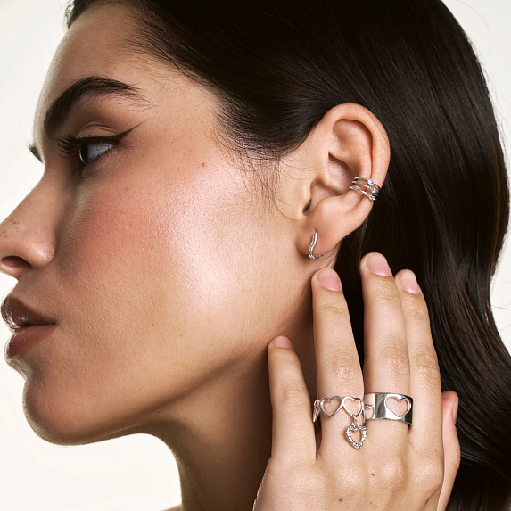 Серьги кольца серебро 925 женские сердечки Miestilo