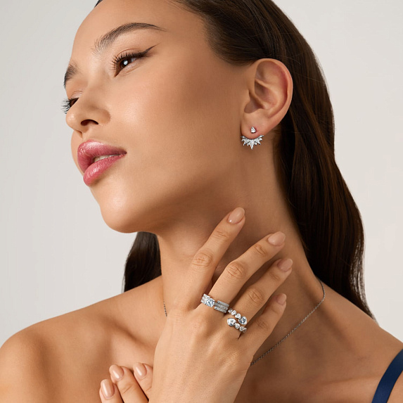 Серебряные серьги трансформеры с фианитами Miestilo