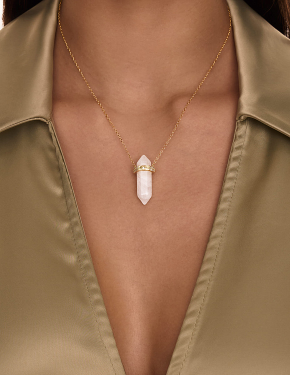 Серебряное колье позолоченное с подеской из кварца в виде кристалла Miestilo