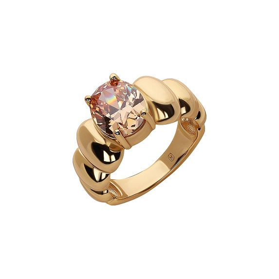 Серебряное дутое кольцо с фианитом Miestilo