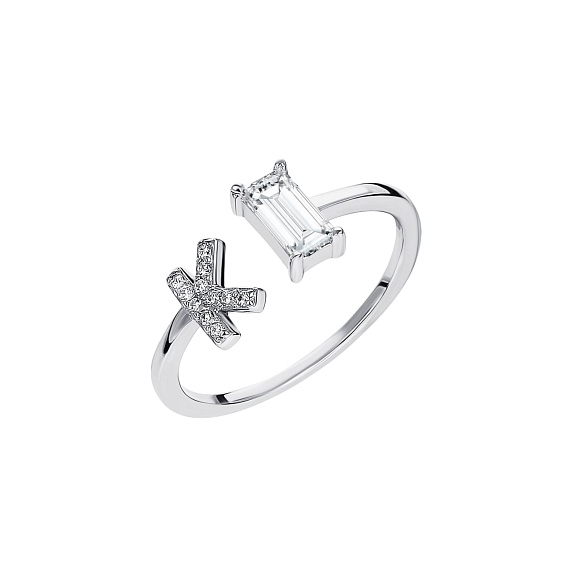 Серебряное кольцо с буквой K с фианитами Miestilo