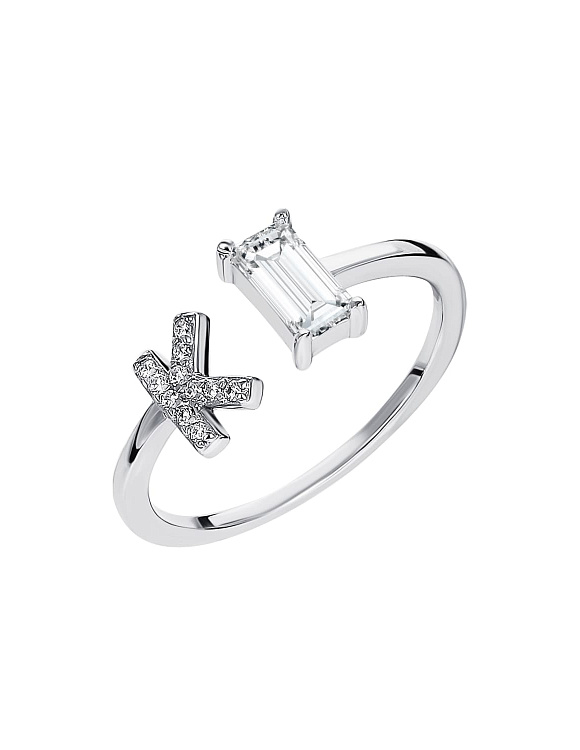 Серебряное кольцо с буквой K с фианитами Miestilo