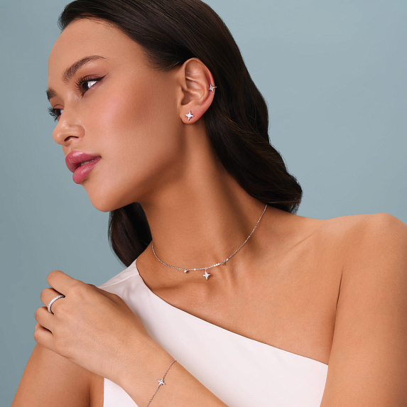 Серебряное колье со звездами и фианитами Miestilo