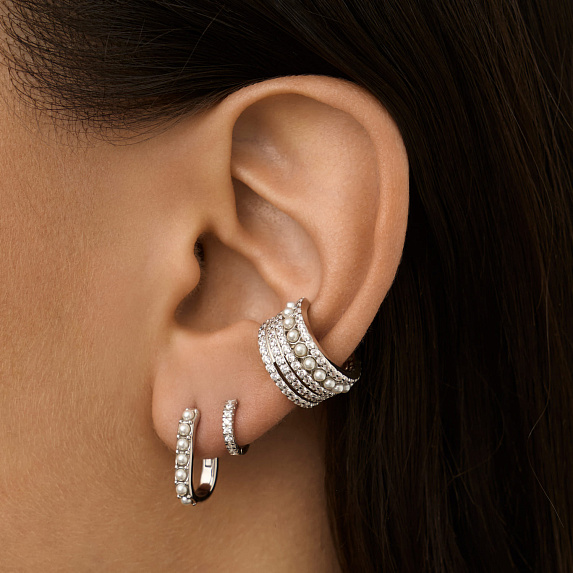 Серьги конго серебро 925 серебряные круглые с жемчугом Miestilo