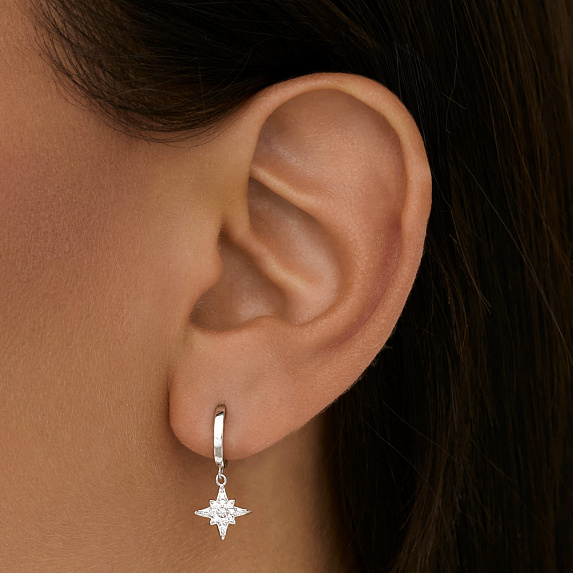 Серьги кольца серебро 925 серебряные висячие звезды Miestilo