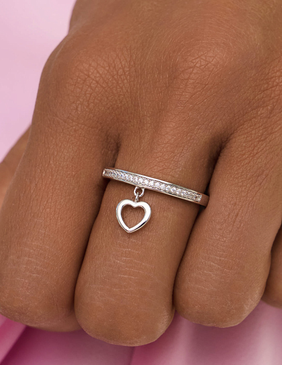 Кольцо серебро 925 дорожка ювелирное с подвеской сердцем Miestilo
