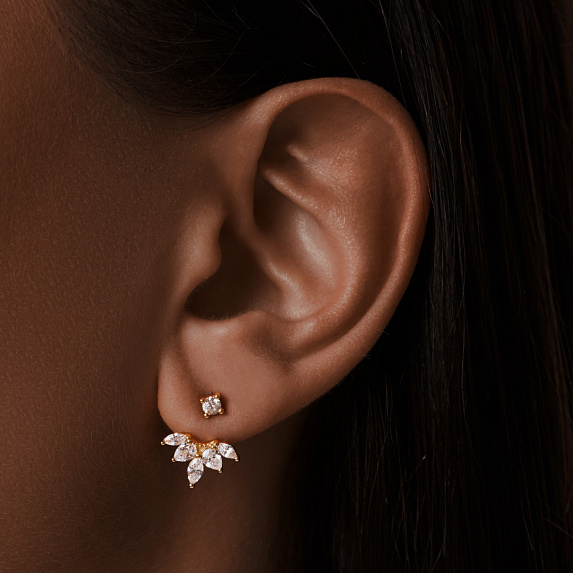 Серьги серебро 925 серебряные пусеты с камнями ювелирные в позолоте Miestilo