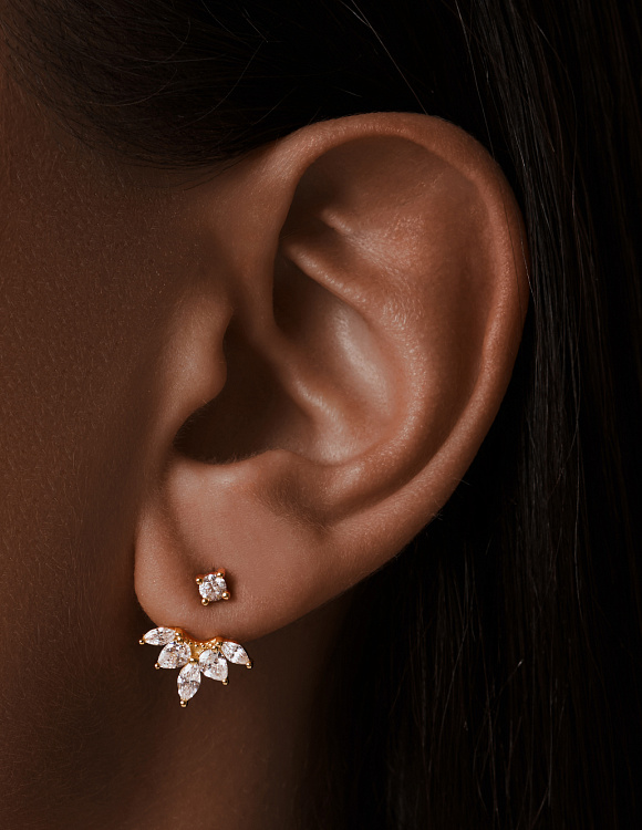 Серьги серебро 925 серебряные пусеты с камнями ювелирные в позолоте Miestilo