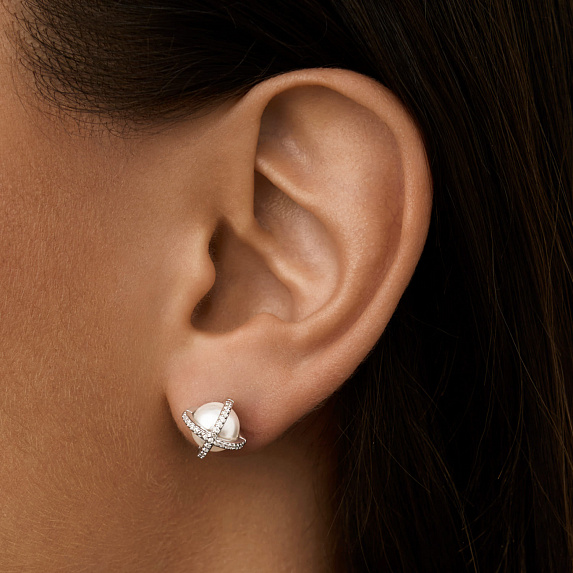 Серьги серебро 925 гвоздики серебряные жемчуг Miestilo