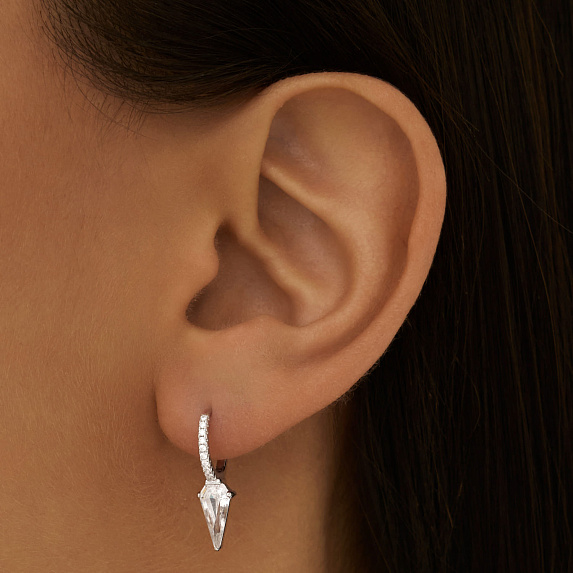 Серебряные серьги кольца с фианитом Miestilo