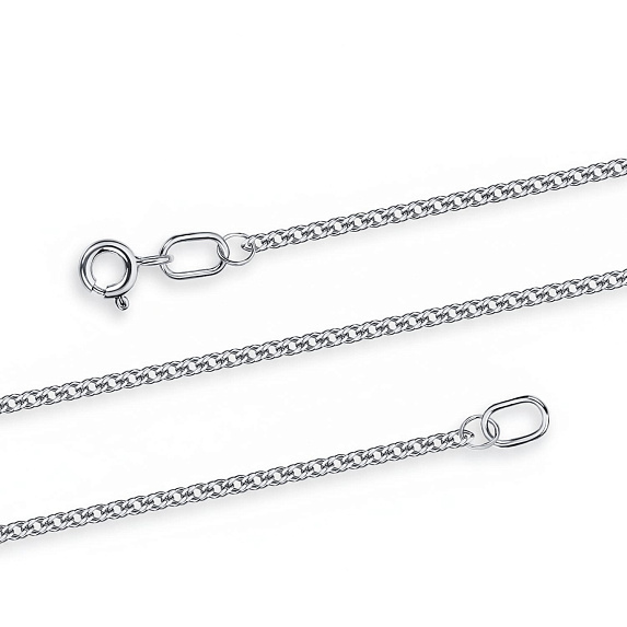 Серебряная цепь родированная Ромб двойной граненый  ширина плетения 1,7 мм D проволоки 0,3 мм Miestilo