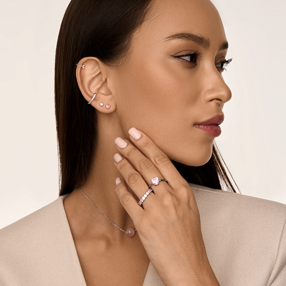 Серебряное кольцо Simone с розовым сердцем Miestilo