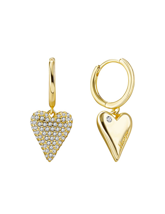 Серьги кольца серебро 925 позолоченные висячие сердечки Miestilo  2