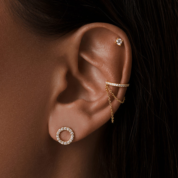 Каффы серебро 925 серьги серебряные висячие моносерьга в позолоте Miestilo