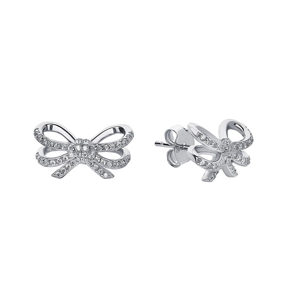 Серебряные серьги гвоздики с фианитами бант Miestilo