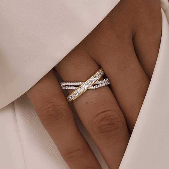 Серебряное кольцо биколор с фианитами Miestilo