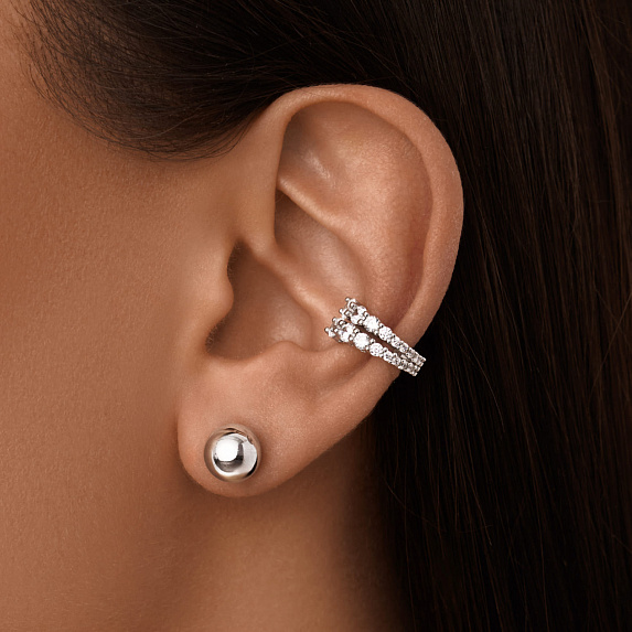 Серебряный кафф с двойной дорожкой из фианитов Miestilo