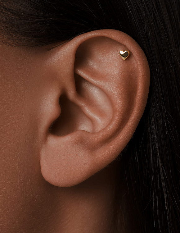 Серебряный пирсинг сердце в позолоте Miestilo