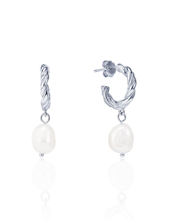 Серебряные серьги кольца с жемчугом MIESTILO  Miestilo  2