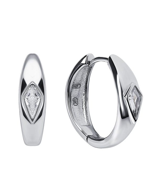 Серебряные серьги кольца с фианитом в виде ромба MIESTILO  Miestilo  2