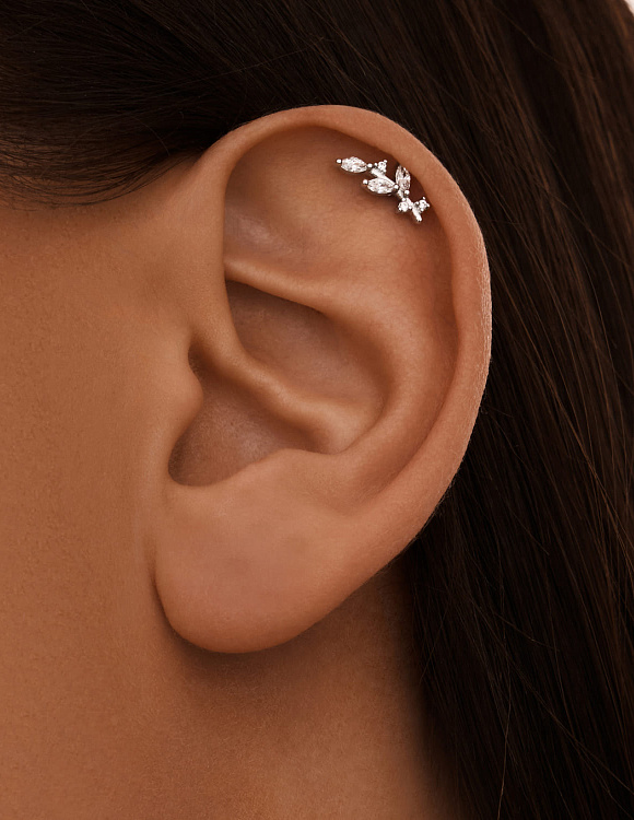 Серебряный пирсинг ветка с фианитами Miestilo