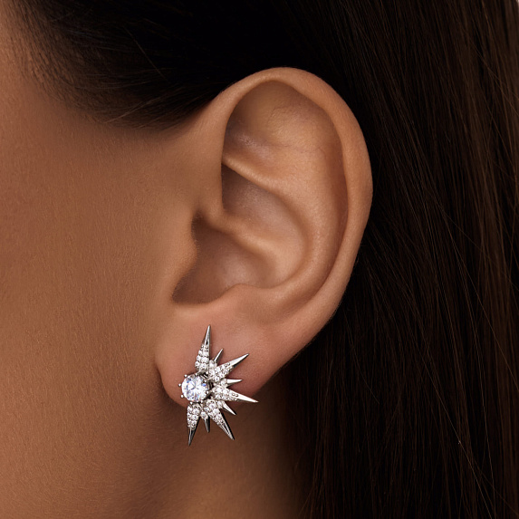 Серебряные серьги гвоздики с фианитами Miestilo