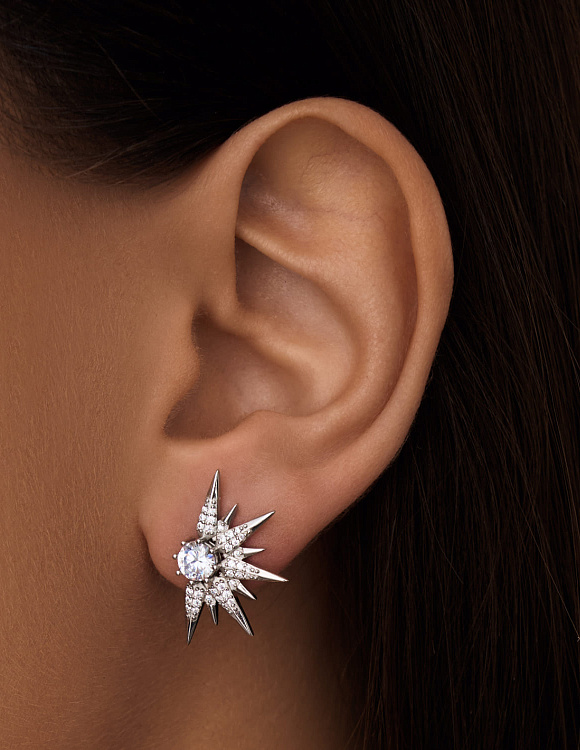 Серебряные серьги гвоздики с фианитами Miestilo