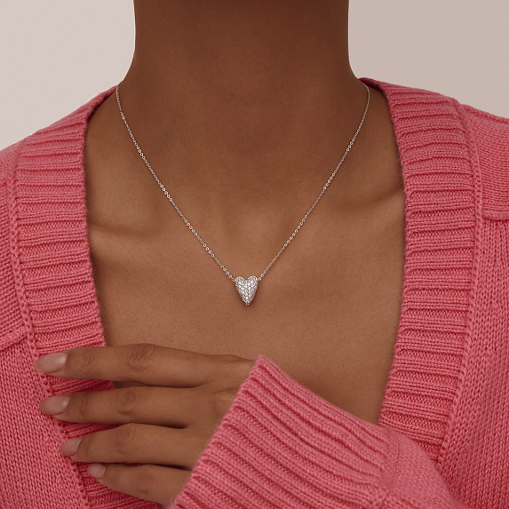 Серебряное колье сердце с фианитами Miestilo