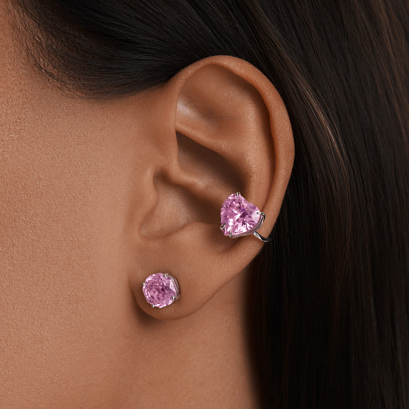 Серебряный кафф с розовым фианитом в огранке сердце Miestilo