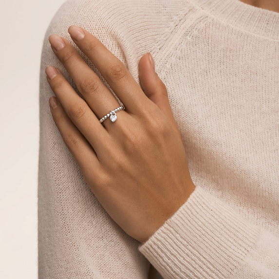 Серебряное кольцо с подвеской сердцем с фианитом Miestilo