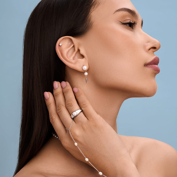 Серебряный пирсинг с искусственной жемчуженой Miestilo