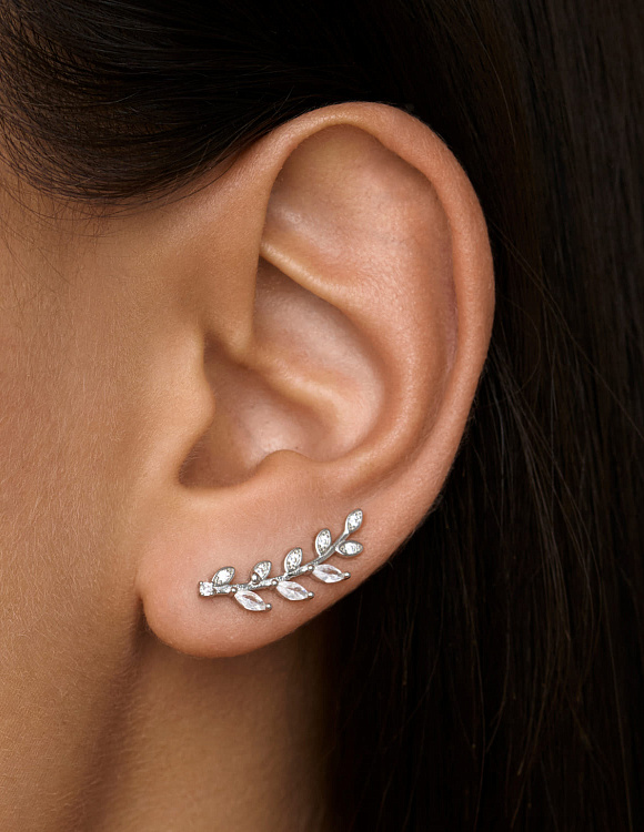 Серебряные серьги клаймберы веточки с фианитами MIESTILO  Miestilo