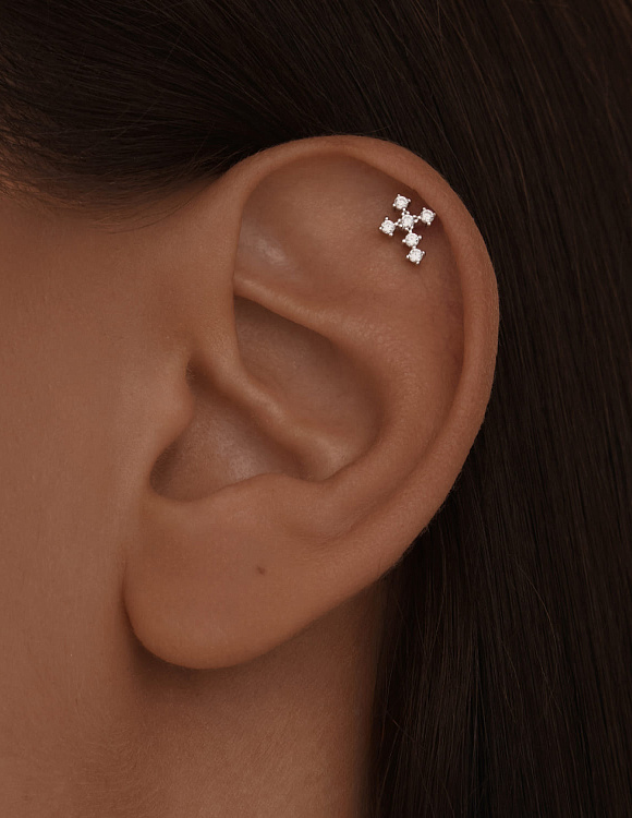 Серебряный пирсинг крест с фианитами Miestilo