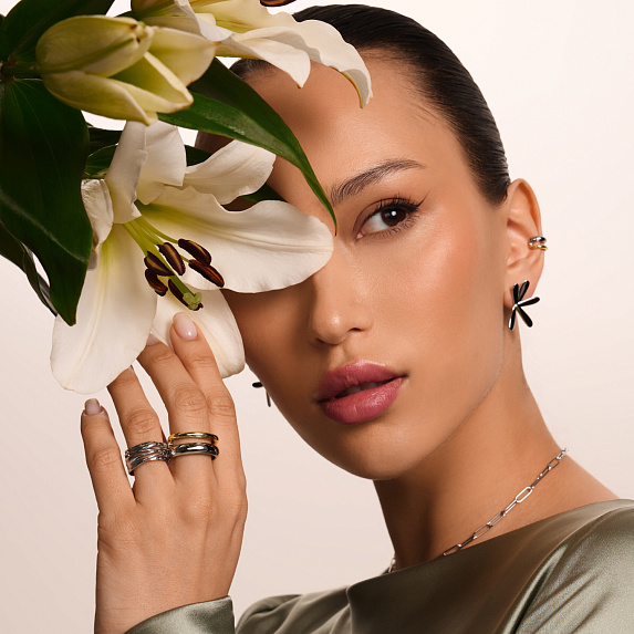Серьга кафф без прокола серебро 925 биколор Miestilo
