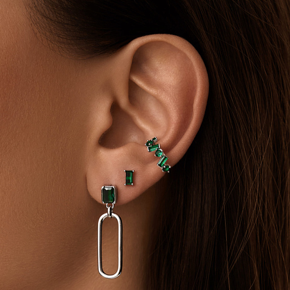 Серебряные серьги гвоздики с фианитом и подвесом Miestilo
