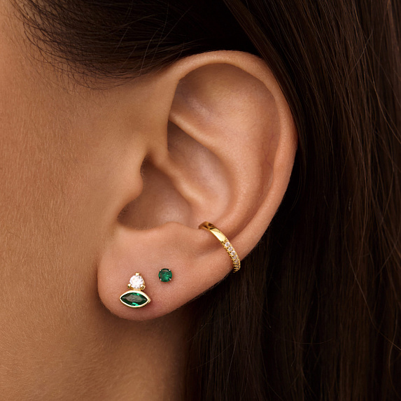 Серьги серебро 925 позолоченные гвоздики с фианитами Miestilo