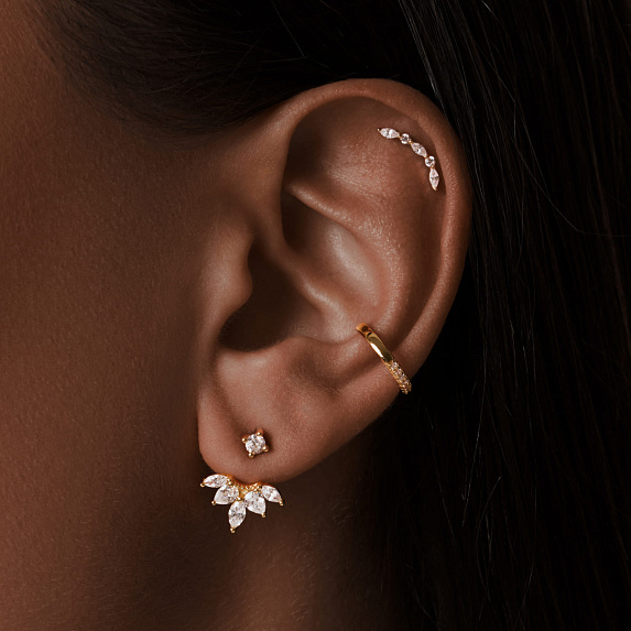 Серьги серебро 925 серебряные пусеты с камнями ювелирные в позолоте Miestilo