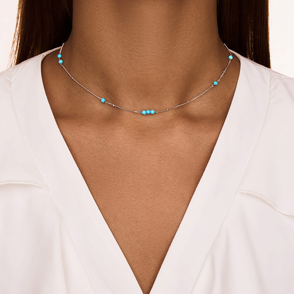 Серебряное колье с искуственной бирюзой Miestilo