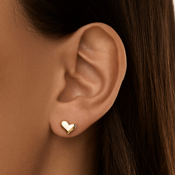 Серьги серебро 925 гвоздики сердечки позолоченные Miestilo