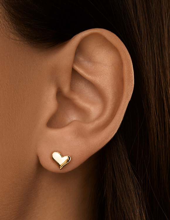 Серебряные пусеты в форме миниатюрных сердечек с покрытием позолота MIESTILO  Miestilo