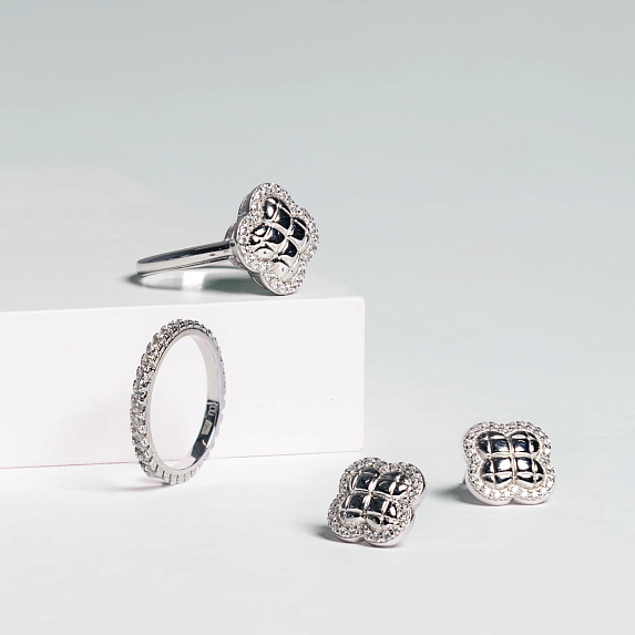 Серьги серебро 925 серебряные гвоздики клевер Miestilo
