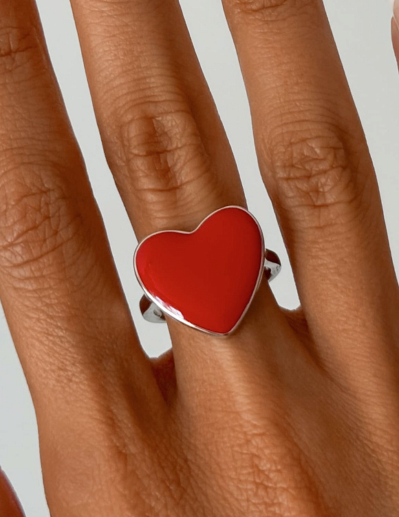 Кольцо серебро 925 сердечко ювелирное с эмалью Miestilo