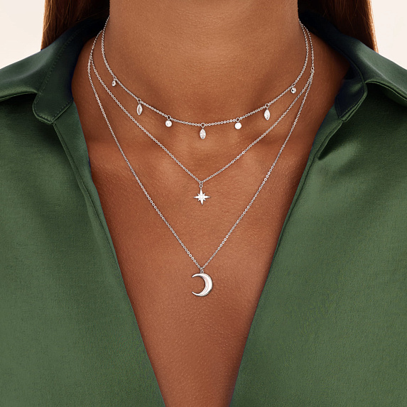 Серебряное колье-чокер с подвесными фианитами Miestilo