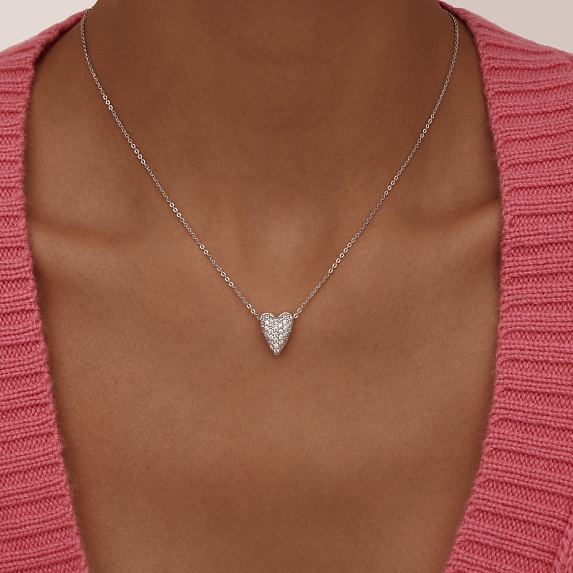 Серебряное колье сердце с фианитами Miestilo