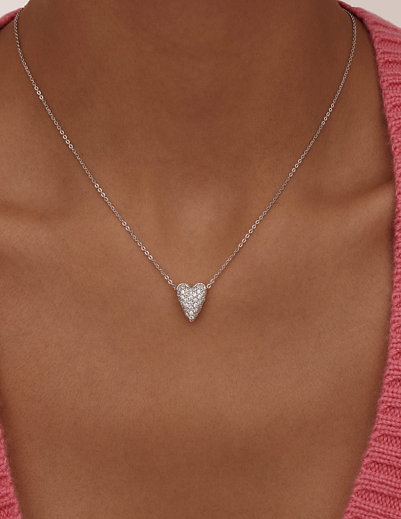 Серебряное колье сердце с фианитами Miestilo