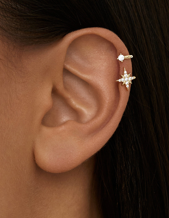 Позолоченный кафф со звездой и фианитами из серебра MIESTILO Miestilo