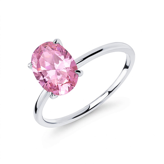 Серебряное кольцо с розовым фианитом в огранке овал Miestilo